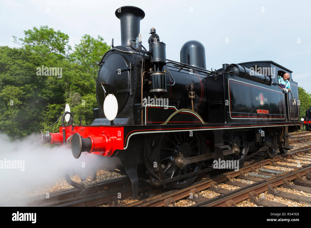 Steam train engine named 'Calbourne' running on the Isle of Wight steam
