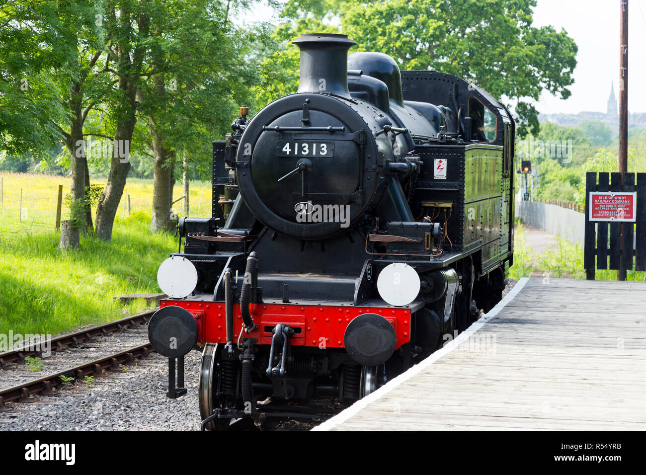 Steam engine / train number 41313 running on the Isle of Wight steam