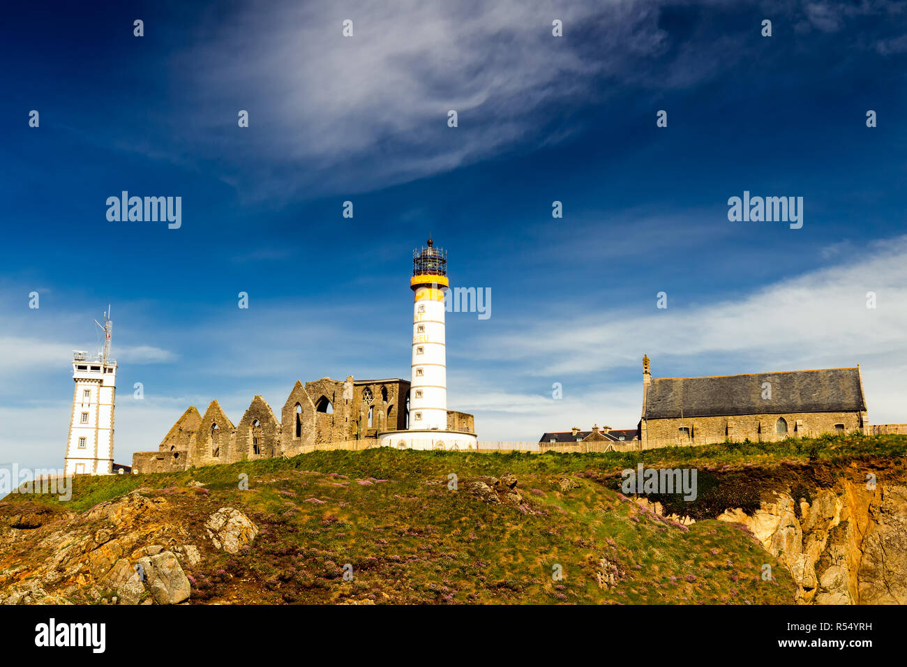 Panorama of lighthouse and ruin of monastery, Pointe de Saint Mathieu ...