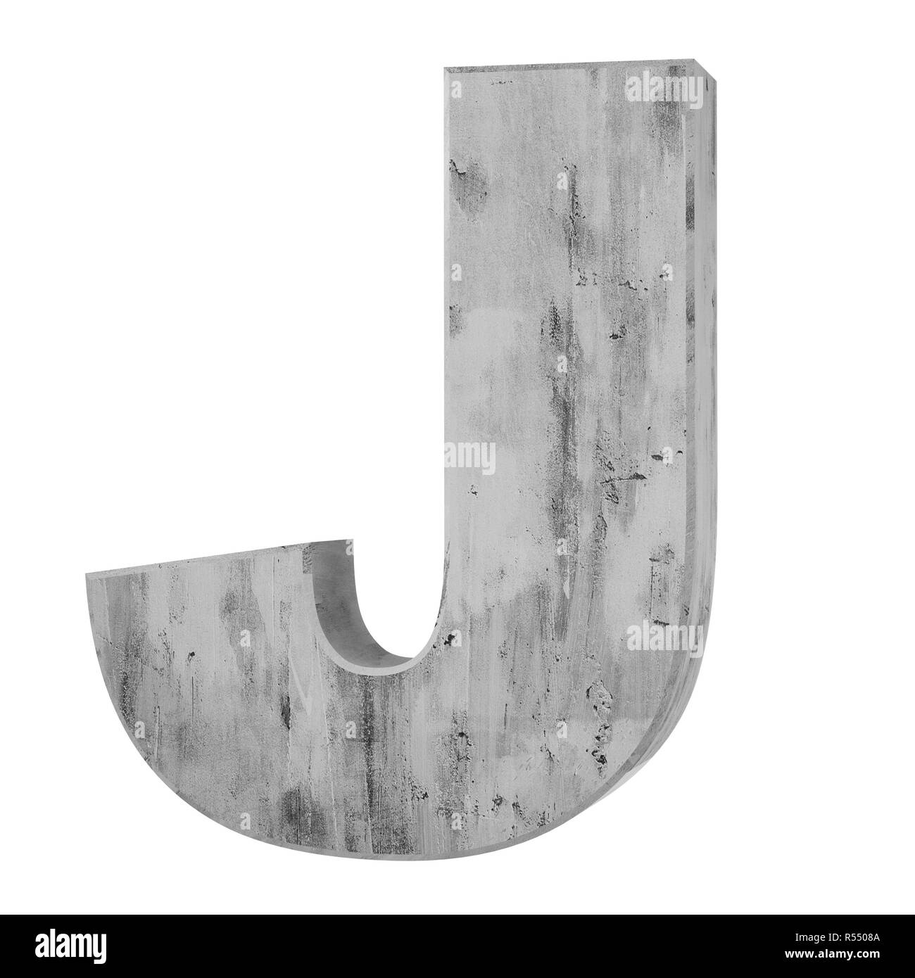 Concrete Capital Letter - J isolated on white background . 3D render Illustration Stock Photo