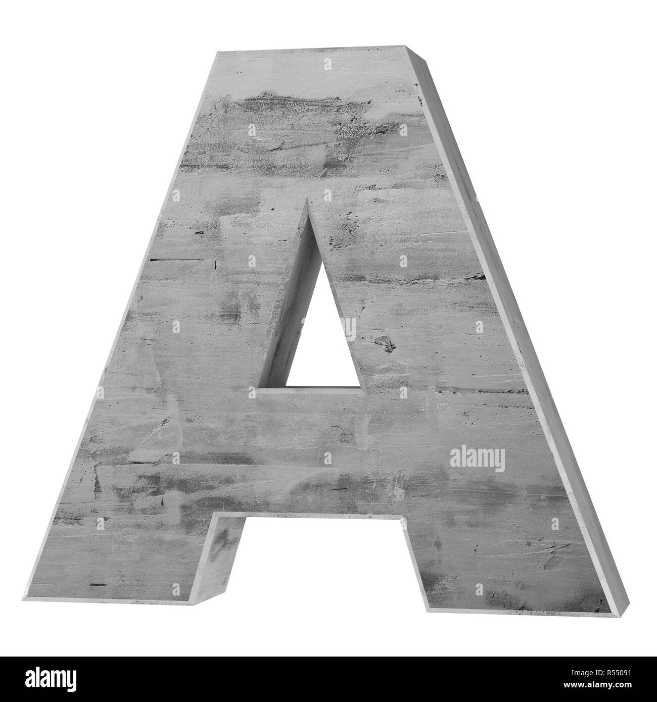 Concrete Capital Letter - A isolated on white background . 3D render Illustration Stock Photo