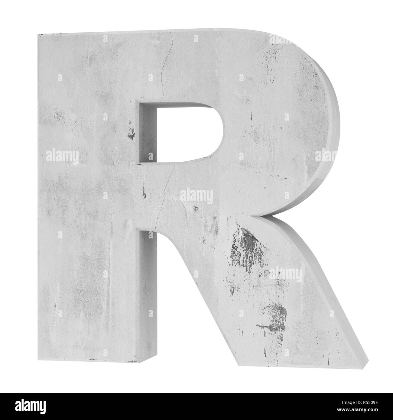 Concrete Capital Letter - R isolated on white background . 3D render Illustration Stock Photo