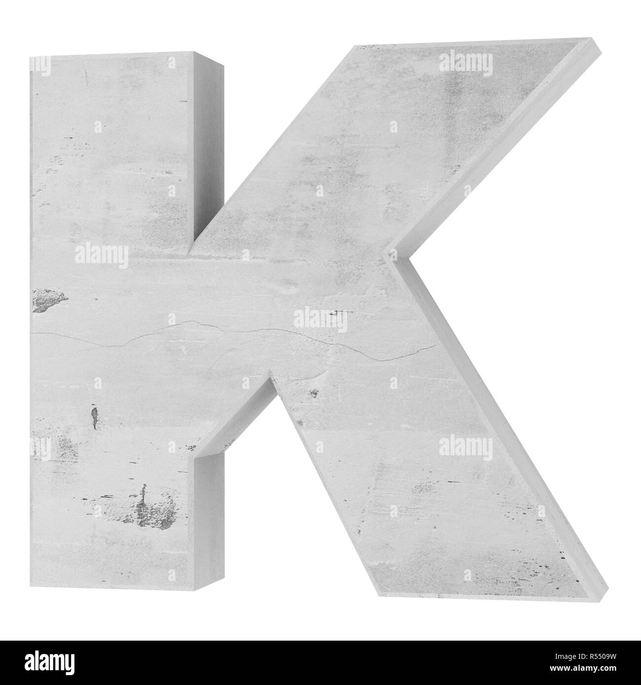 Concrete Capital Letter - K isolated on white background . 3D render Illustration Stock Photo