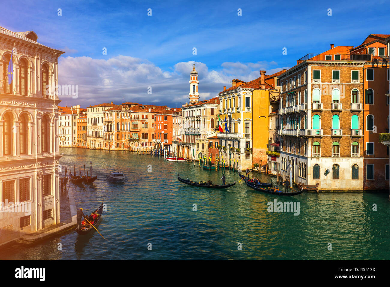 Grand Canal with gondolas in Venice, Italy. Sunset view of Venice Grand ...