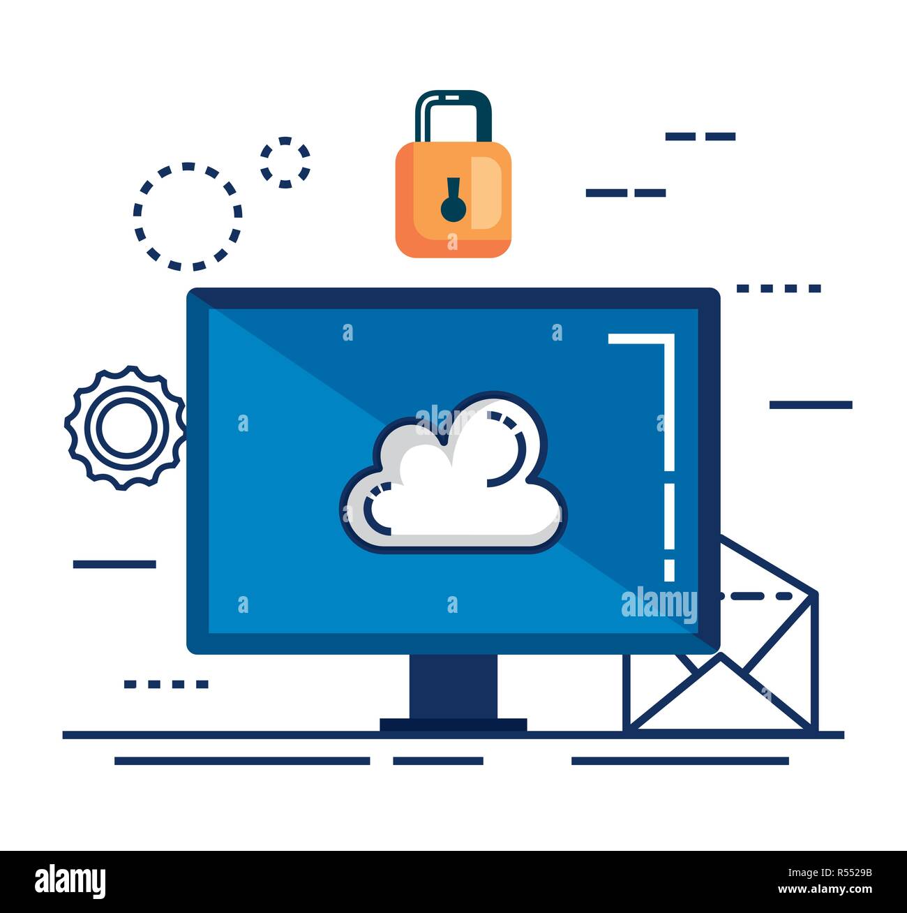 data center security with desktop vector illustration design Stock