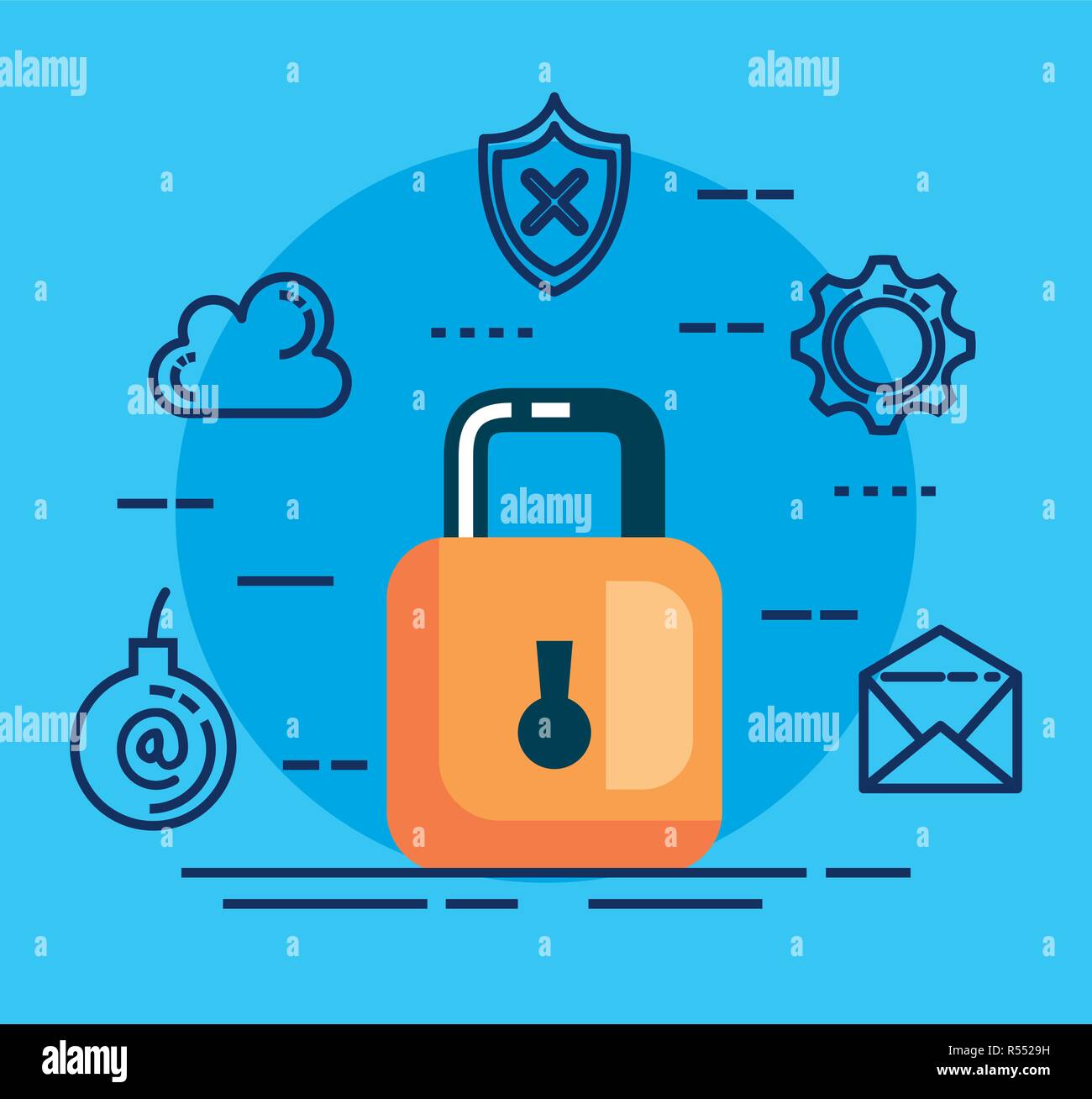 data center security with padlock vector illustration design Stock