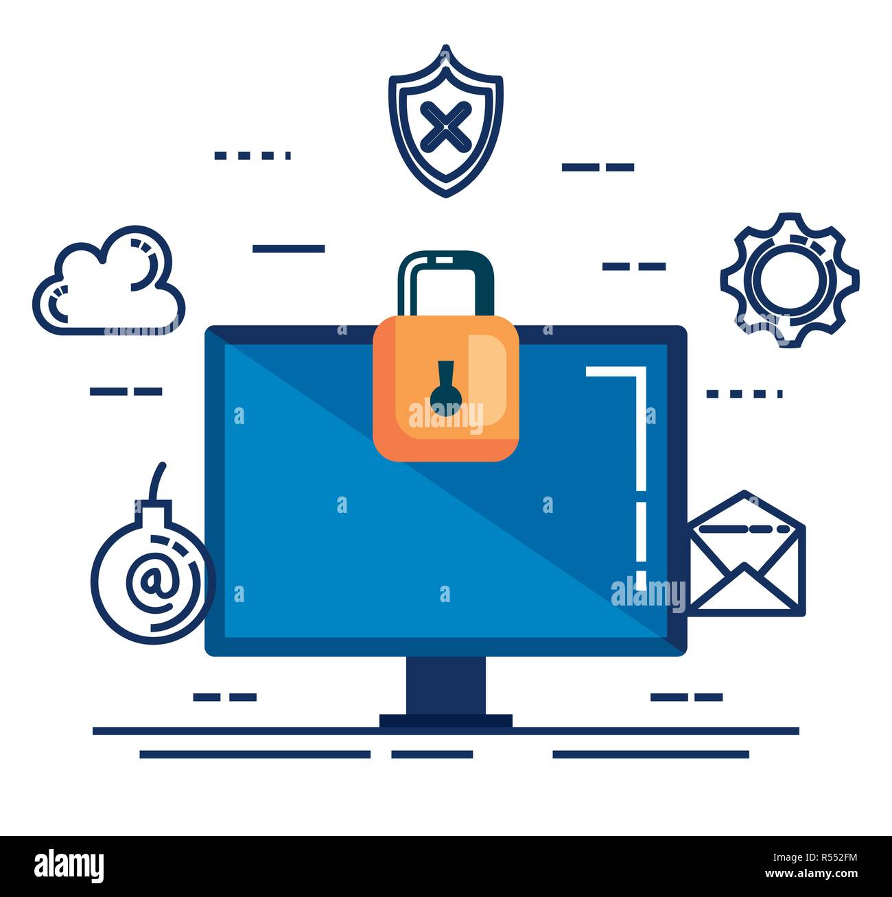 data center security with desktop vector illustration design Stock