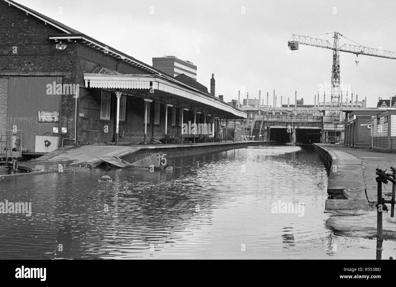 A flooded Walsall Station after torrential rain submerged entire areas of the town. Stock Photo