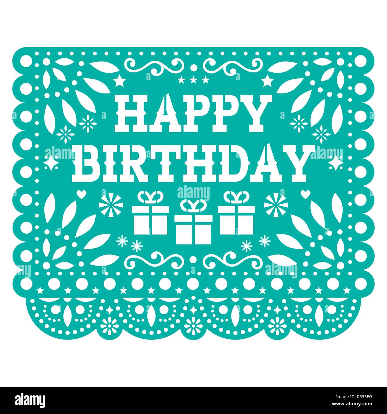 Happy Birthday Papel Picado vector design - Mexican fiesta paper decoration - birthdya party greeting card Stock Vector