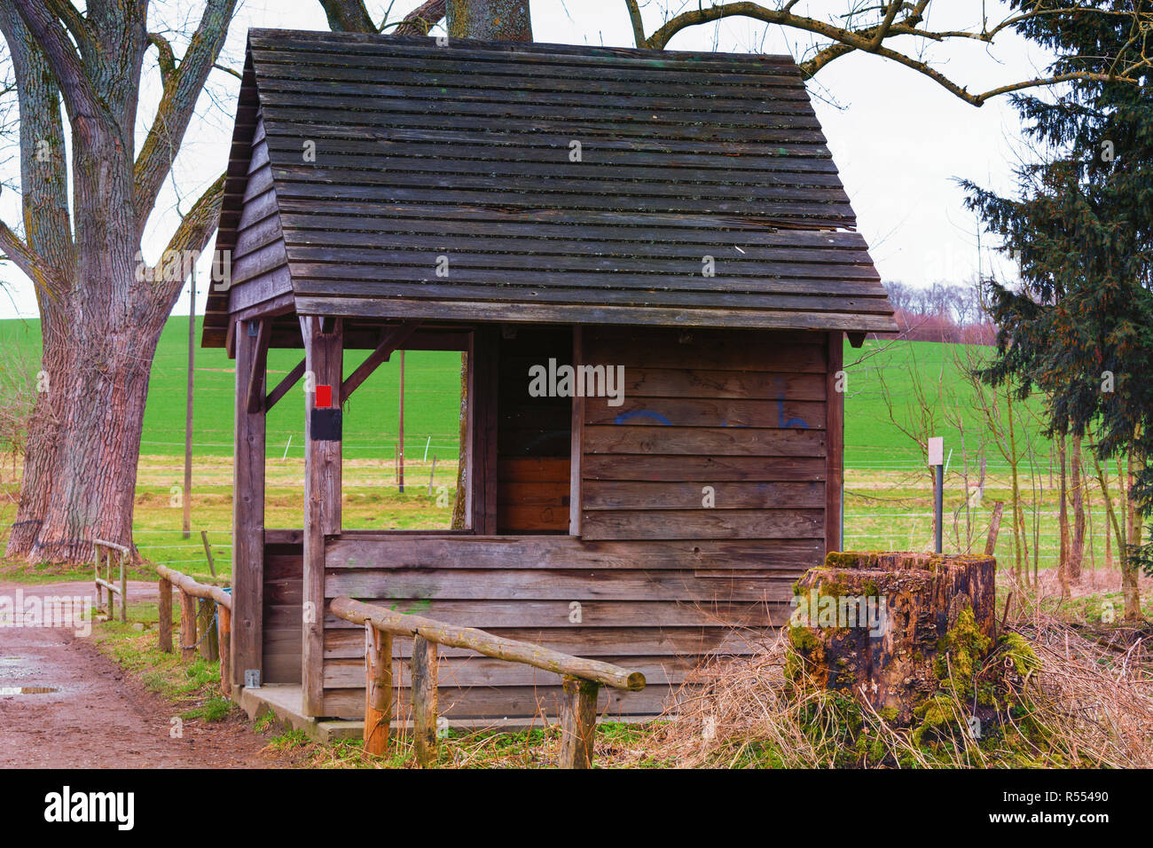 old wooden house,hut in the countryside Stock Photo