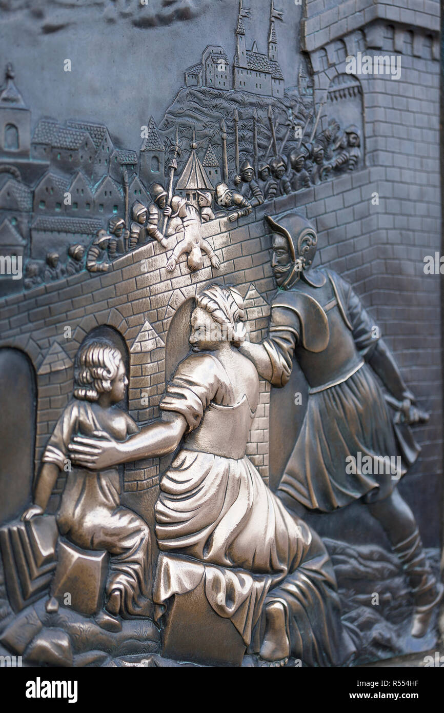 Relief with John of Nepomuk , Charles Bridge, Prague, Czech Republic. Stock Photo