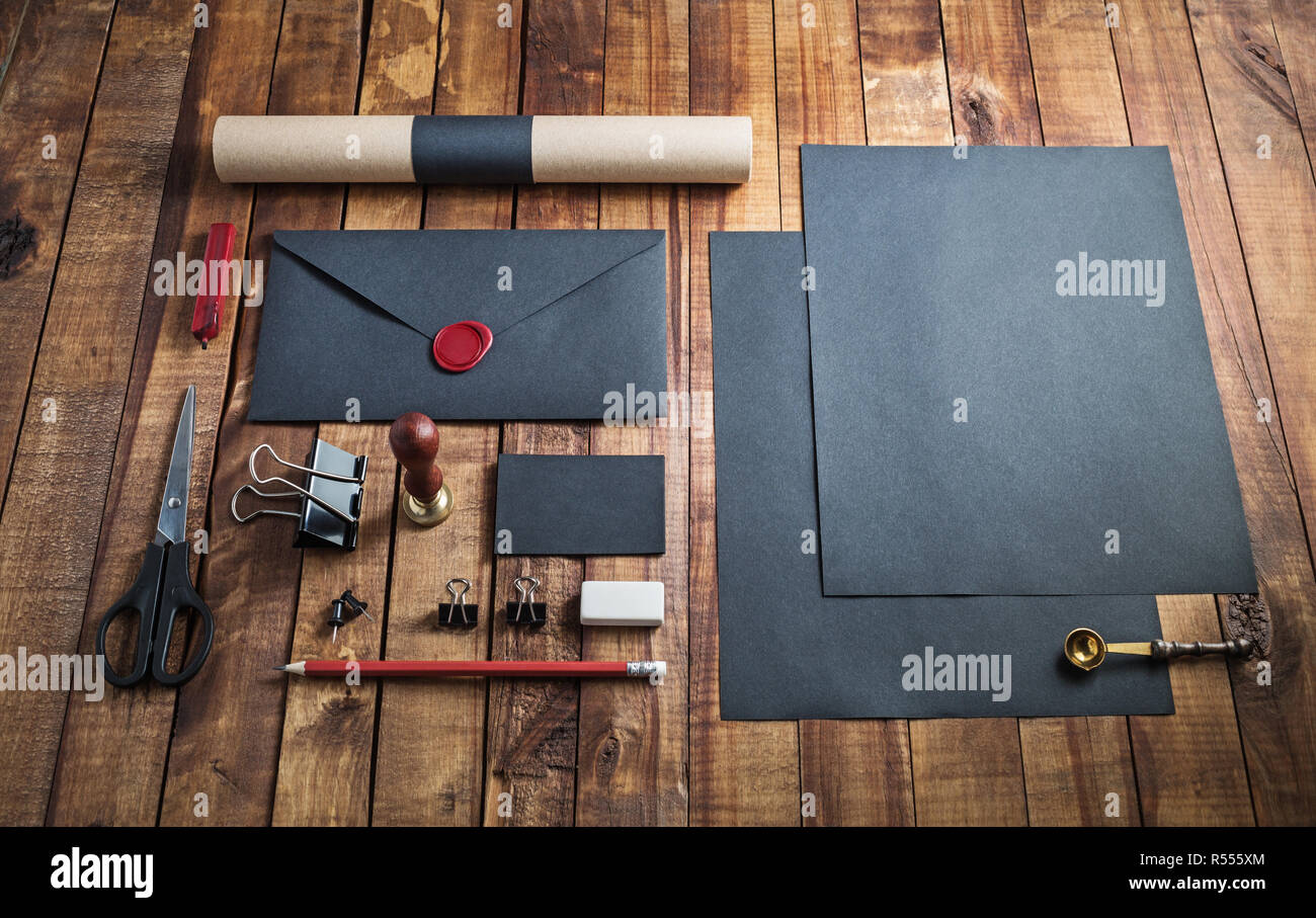 Blank black stationery Stock Photo - Alamy