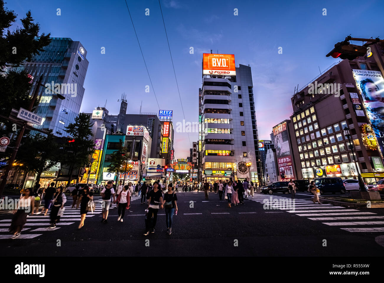 Osaka, Japan - August 30, 2018 : Dotonbori shopping district at twilight Stock Photo