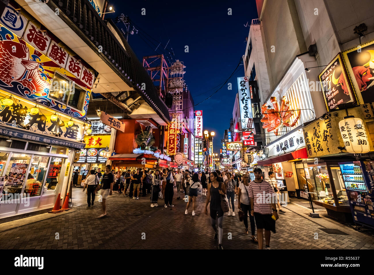 Osaka, Japan - August 30, 2018 : Dotonbori shopping district at twilight Stock Photo