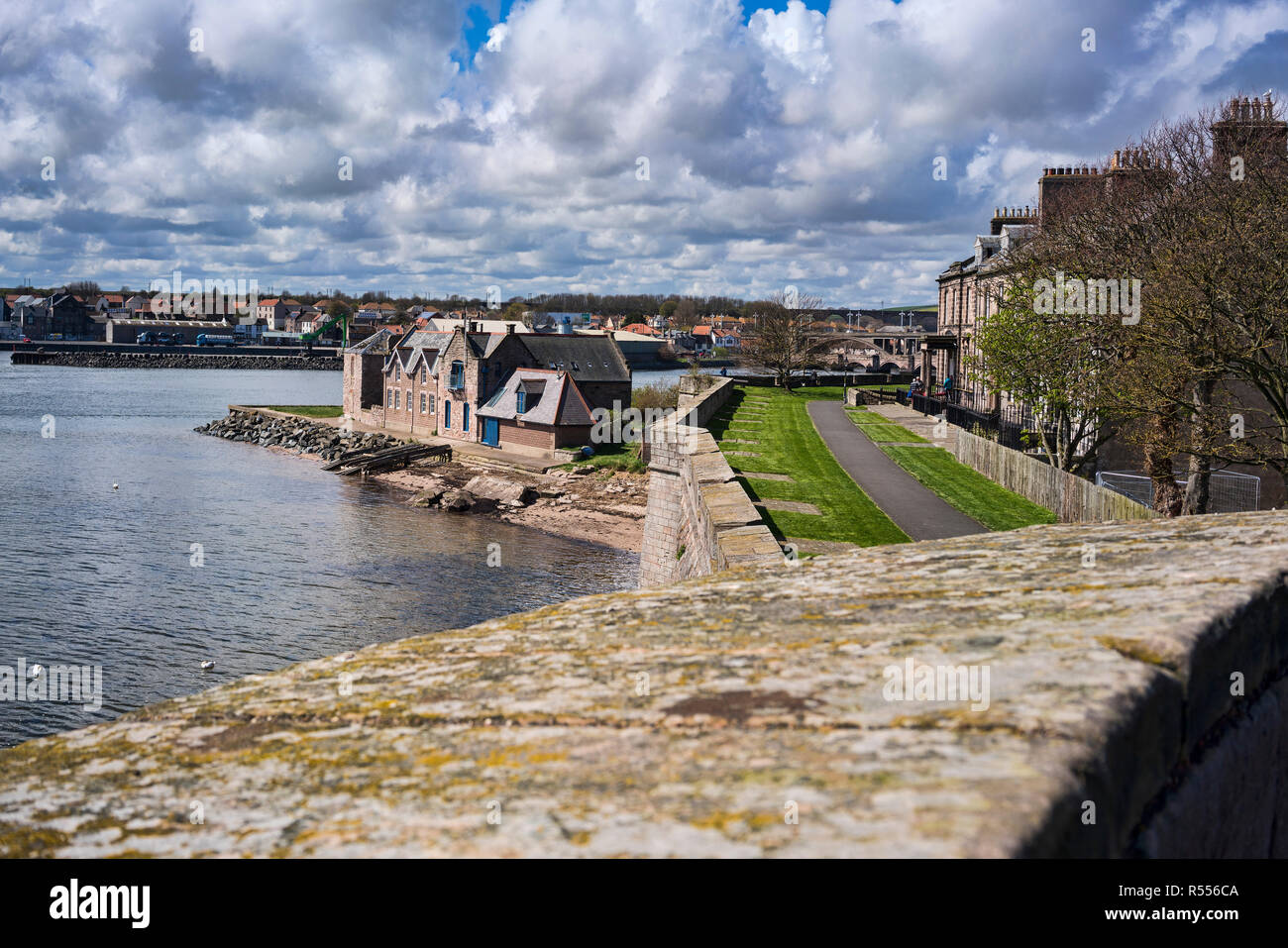 Berwick upon Tweed walls, ramparts, walk, River Tweed, North Northumberland, England, UK Stock Photo