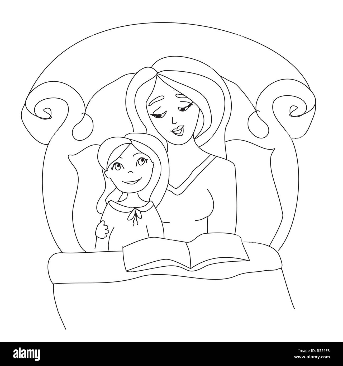 mom reading a book to her kid Stock Photo