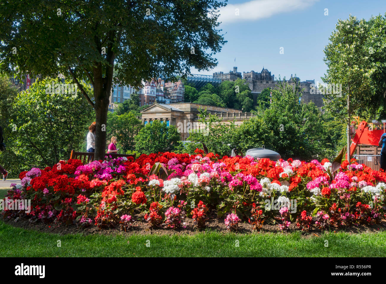 Princes street gardens, flower beds, National Library, Edinburgh