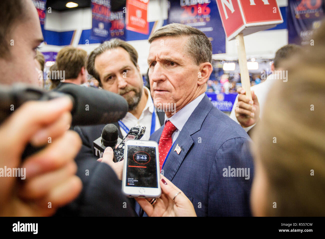 Trump Surrogate and military advisor, Lieutenant General Michael T. Flynn. The Democrate and Republican nominees for US President, Hillary Rodham Clinton and Donald John Trump, met on Sep. 26th for the first head to head Presidential Debate at the Hofstra University in Long Island. Stock Photo