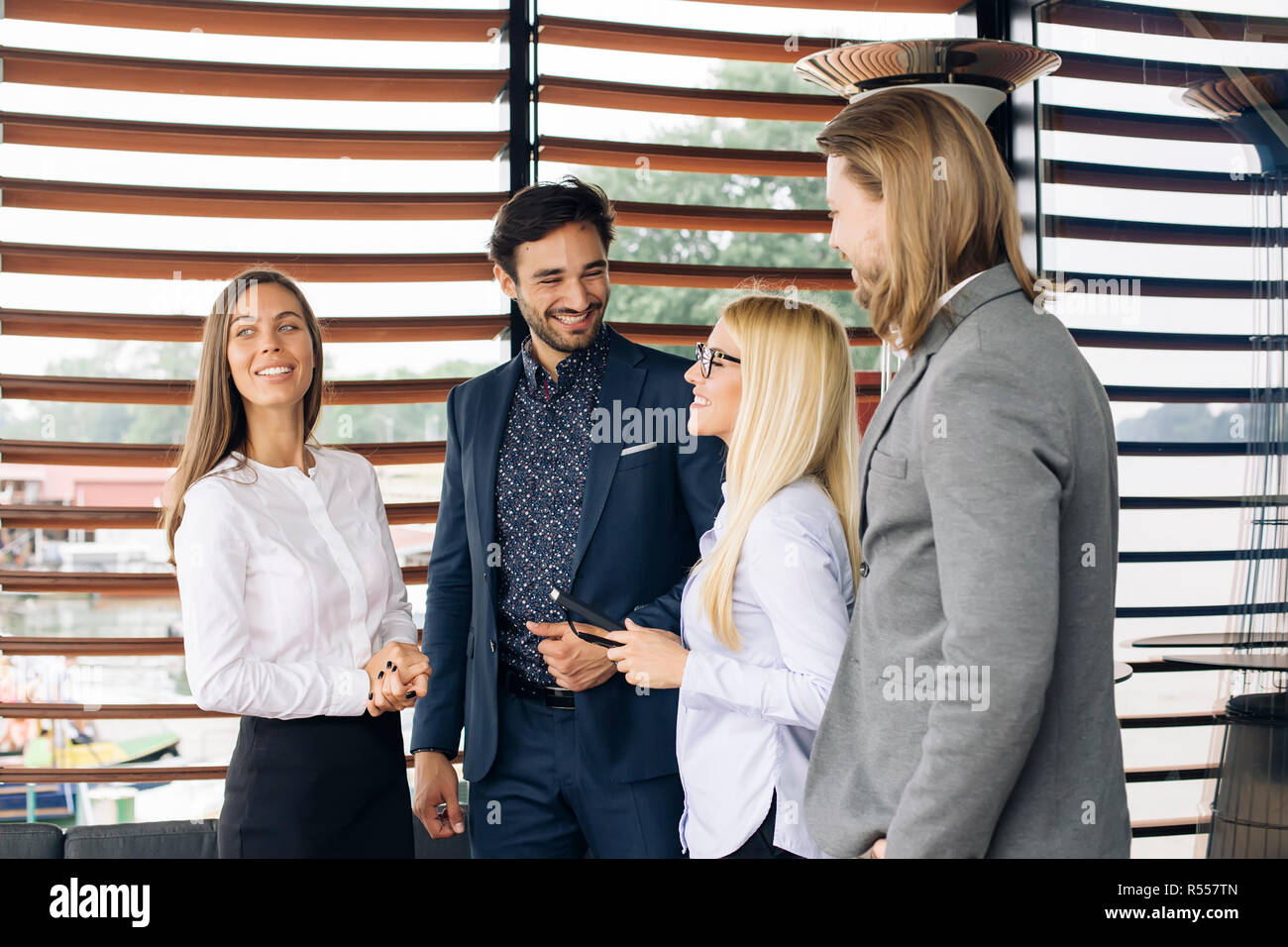 Portrait of group of smiling business people Stock Photo - Alamy