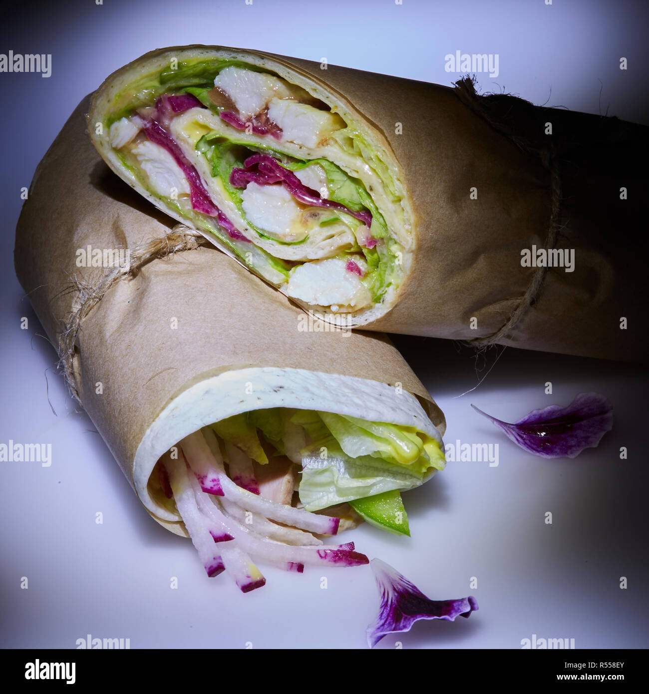 Healthy lunch snack. Stack of mexican street food fajita tortilla wraps