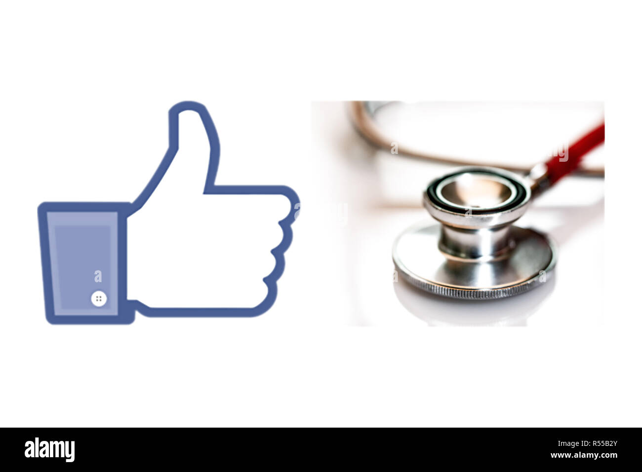 Illustration on the notation of doctors on social networks, Like and stethoscope. Stock Photo