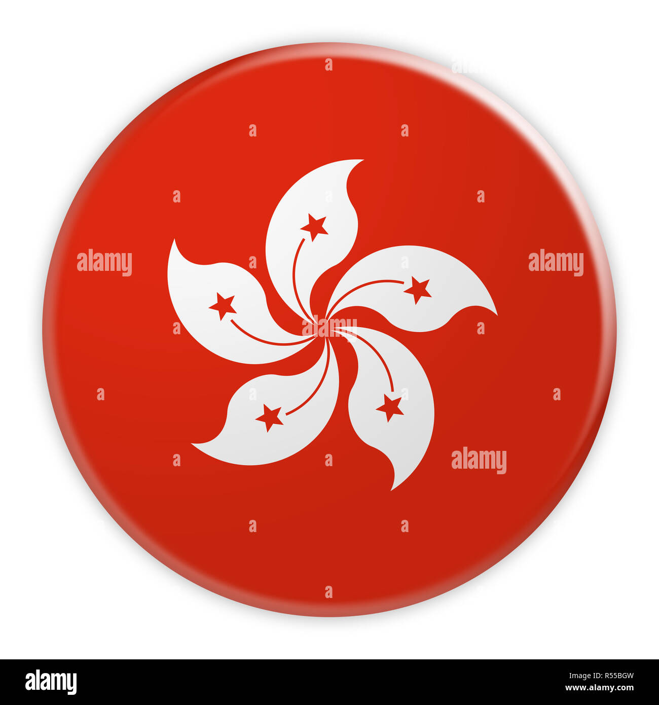 Hong Kong Flag Button, News Concept Badge, 3d illustration on white background Stock Photo