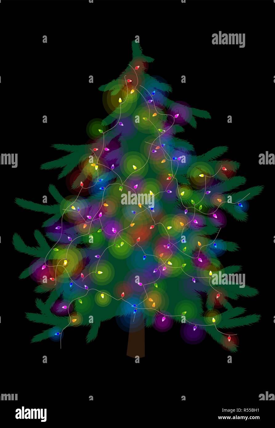 Christmas tree with lights, vector illustration Stock Vector Image