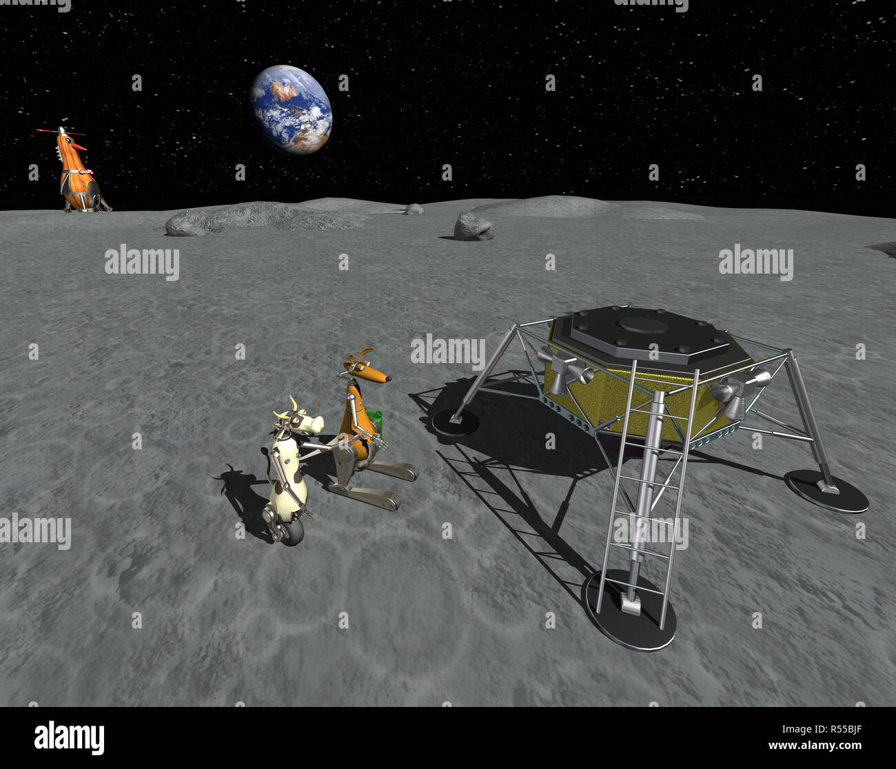 cartoon moon landing Stock Photo