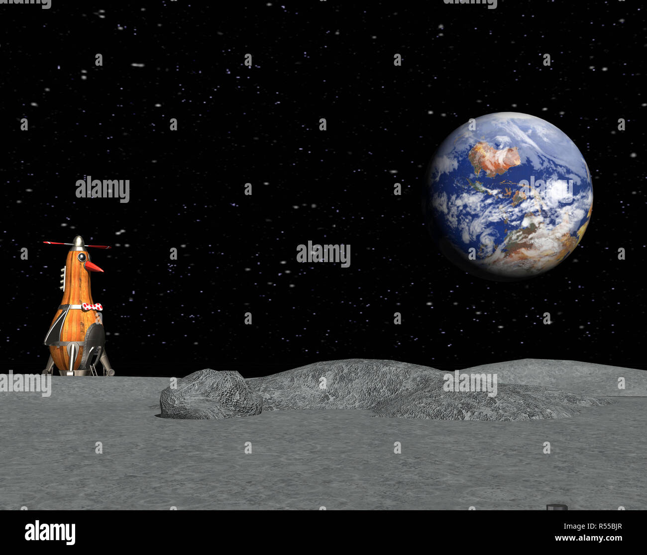 cartoon moon landing Stock Photo