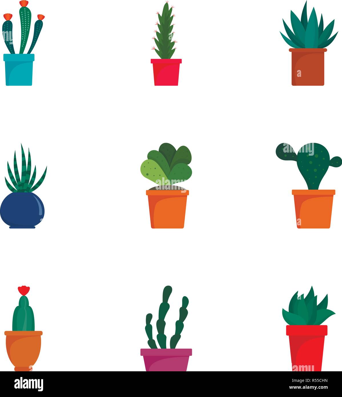 Cacti icon set. Flat set of 9 cacti vector icons for web design Stock ...