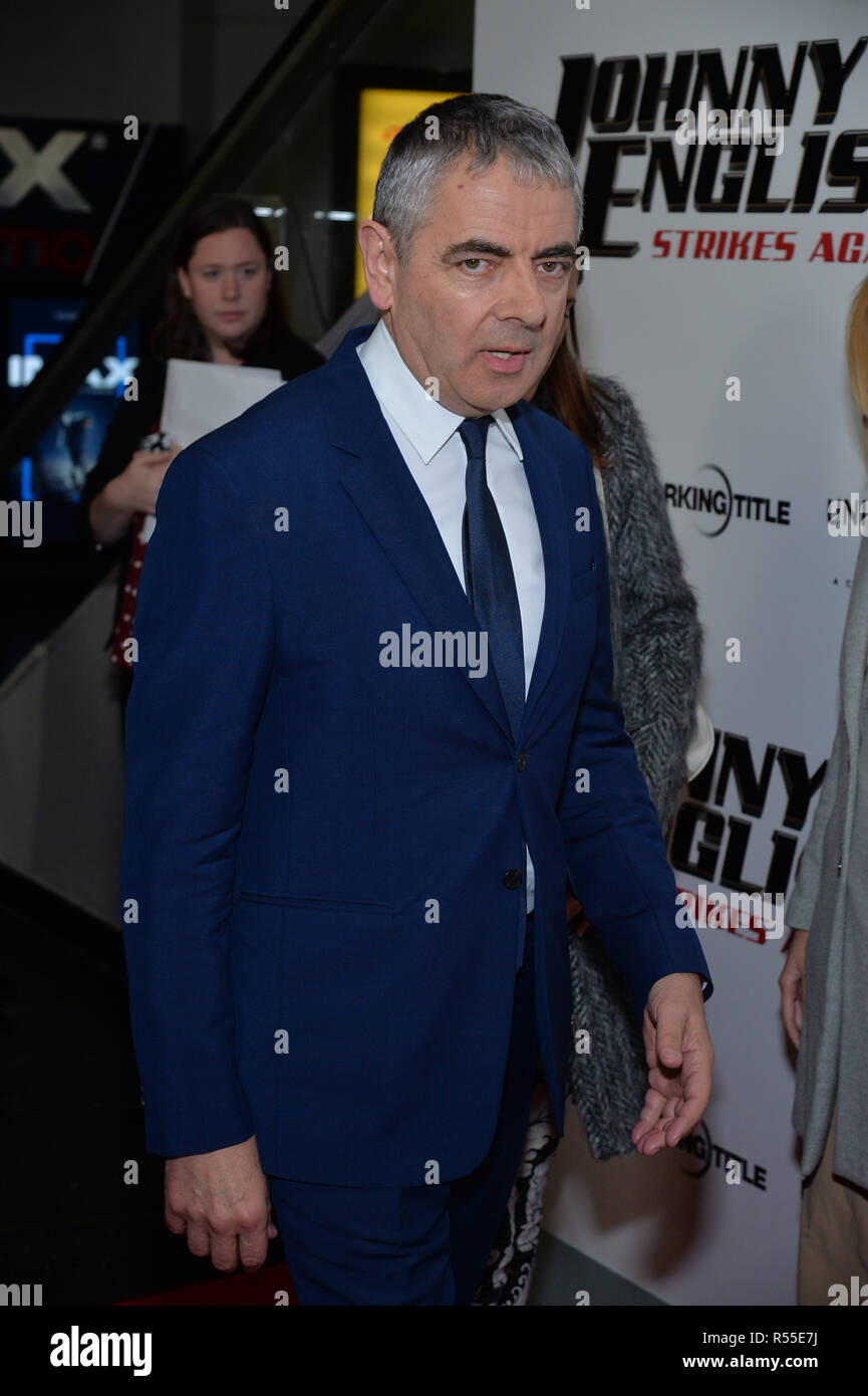 Rowan Atkinson arrives for the special screening of 'Johnny English Strikes Again' at AMC Lincoln Square in New York on October 23, 2018. Stock Photo
