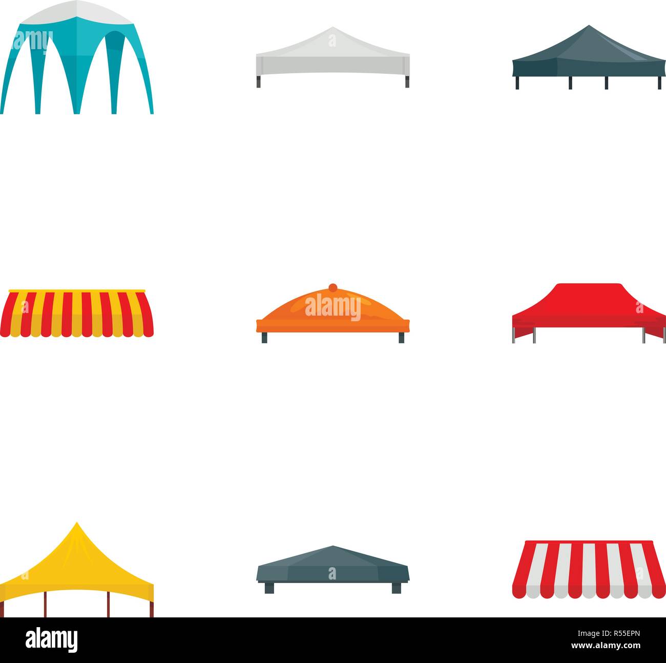Event tent icon set. Flat set of 9 event tent vector icons for web
