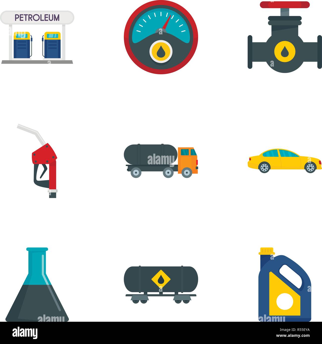 Petrol transport icon set. Flat set of 9 petrol transport vector icons ...