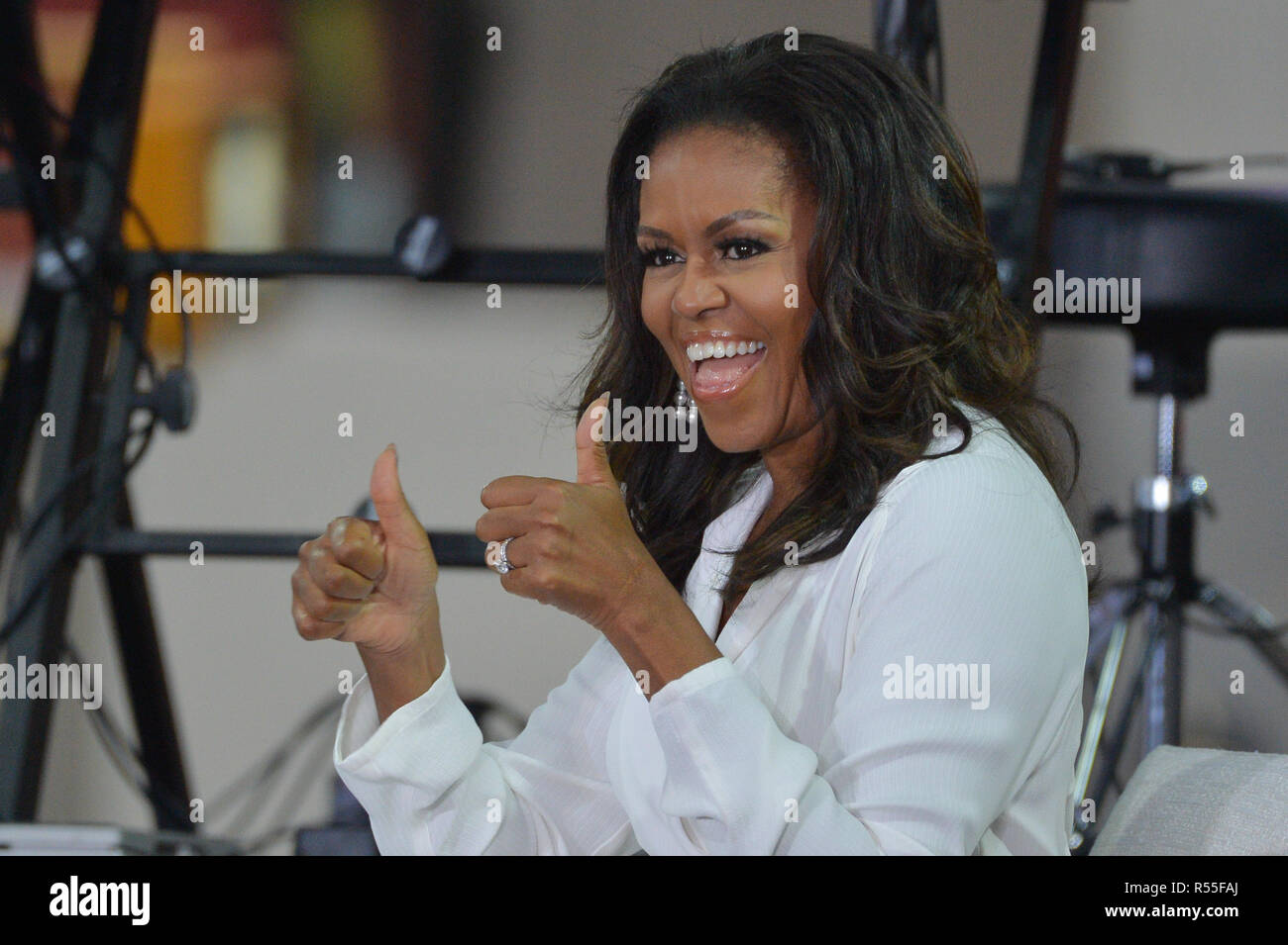 Michelle Obama attends NBC's 'Today' Celebrates The International Day Of The Girl at Rockefeller Plaza on October 11, 2018 in New York City. Stock Photo