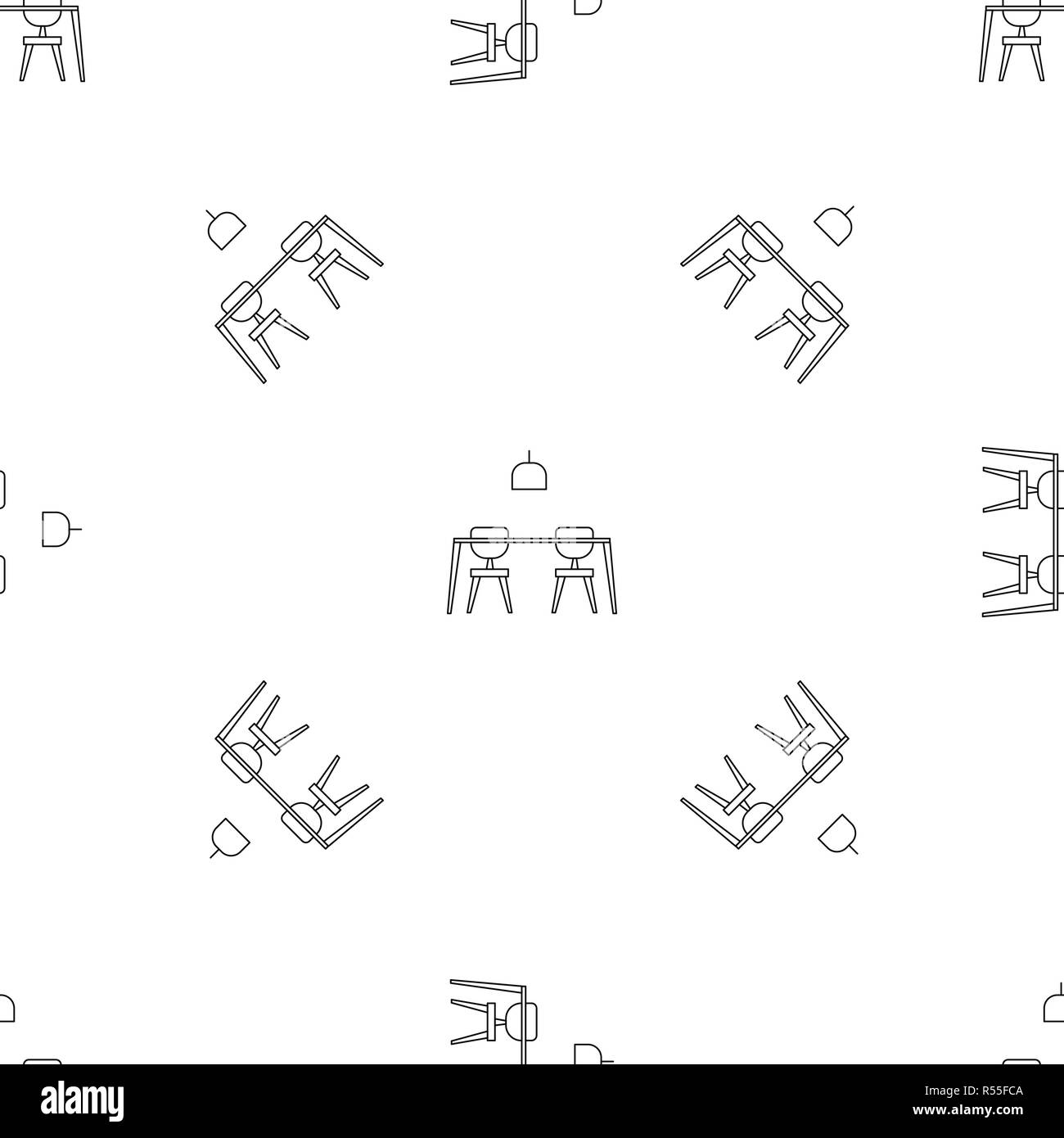 Table and chairs pattern seamless vector repeat geometric for any web design Stock Vector
