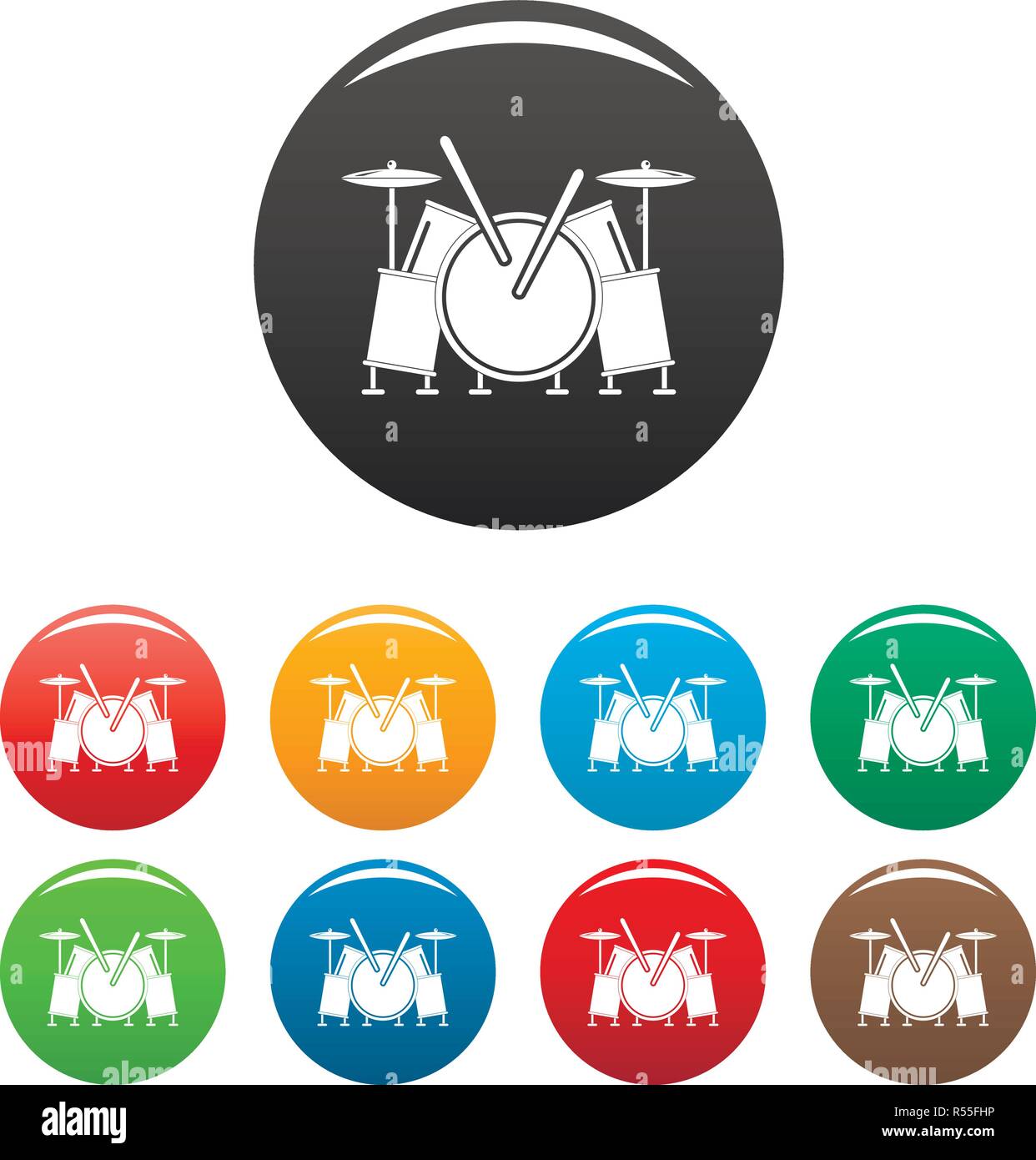 Musical drums icons set 9 color vector isolated on white for any design Stock Vector