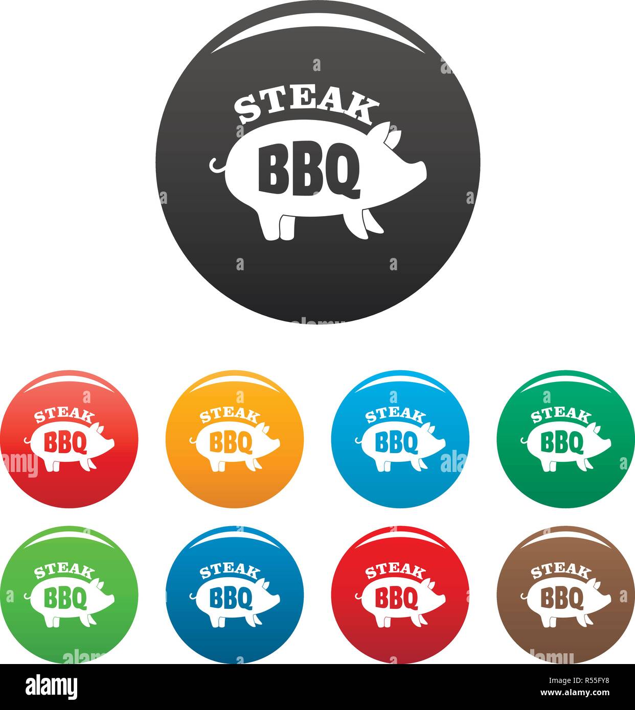 Bbq steak icons set 9 color vector isolated on white for any design ...