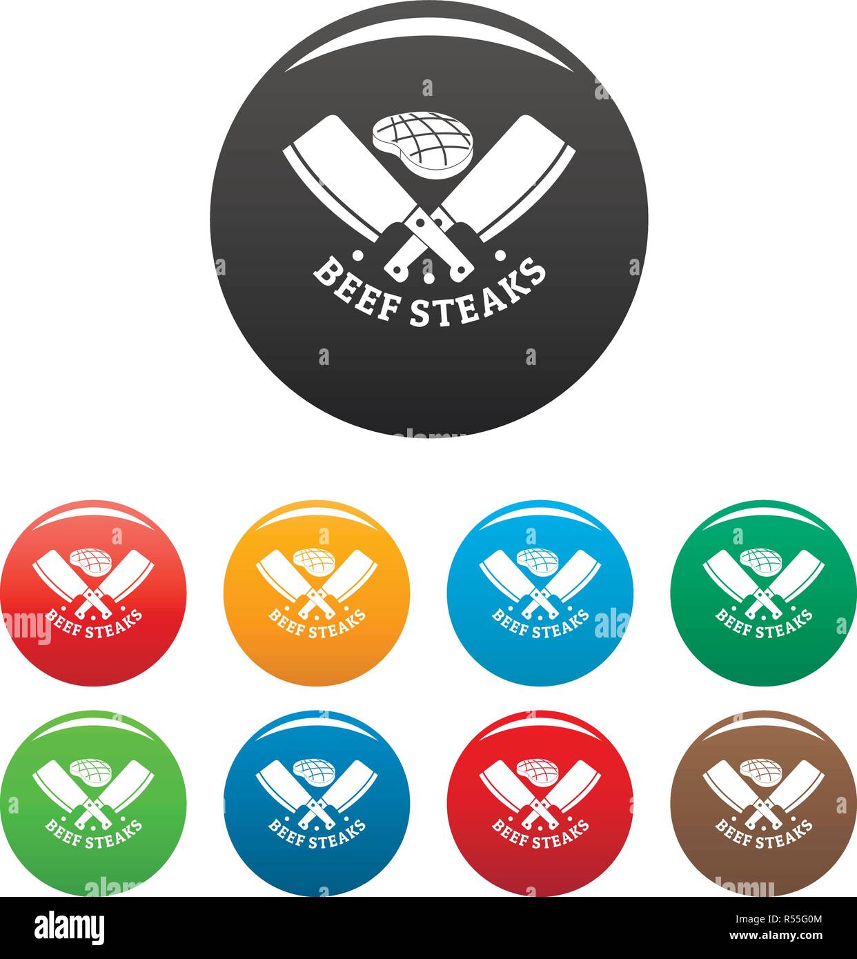 Beef bbq steaks icons set 9 color vector isolated on white for any ...