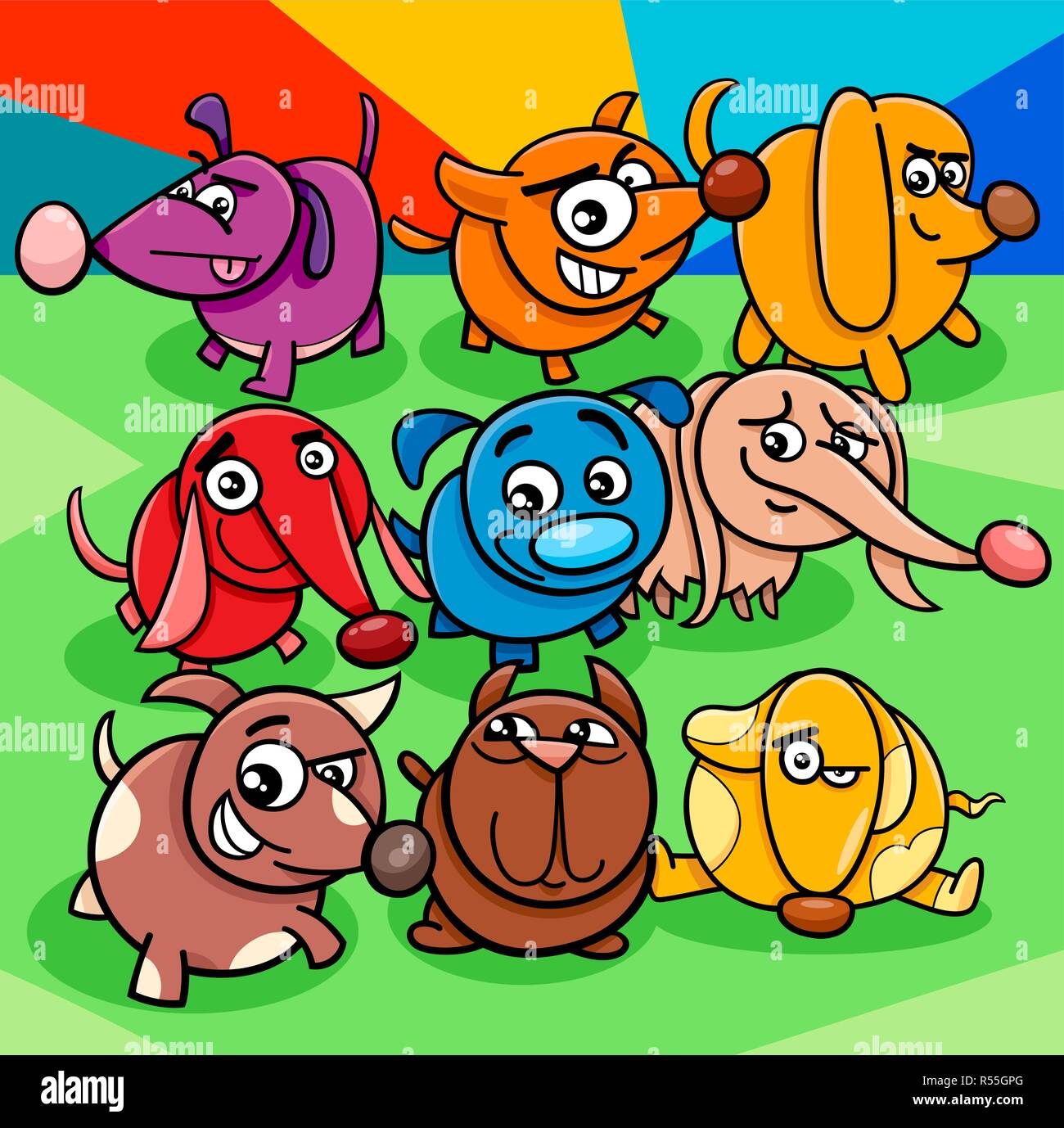 Cartoon Illustration of Funny Colorful Dogs Pet Animal Characters Group ...