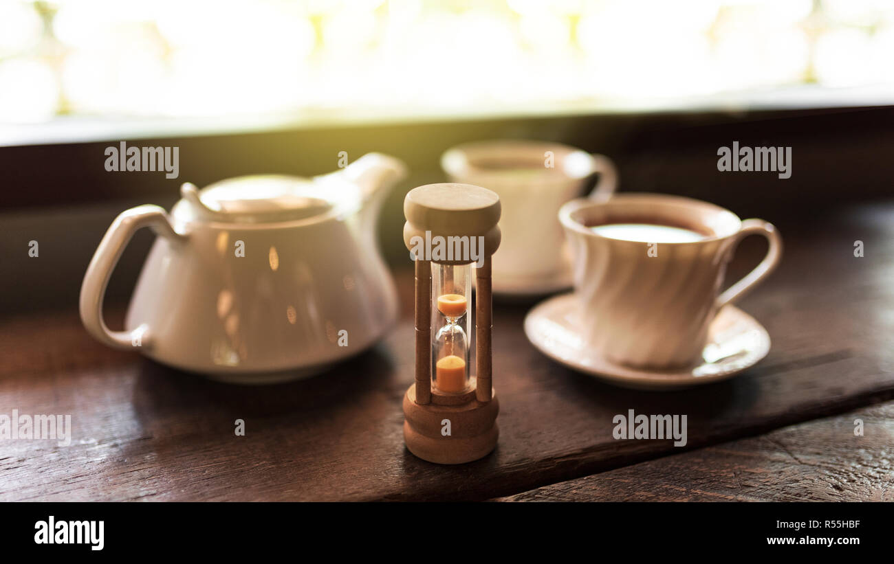 hourglass and tea Stock Photo