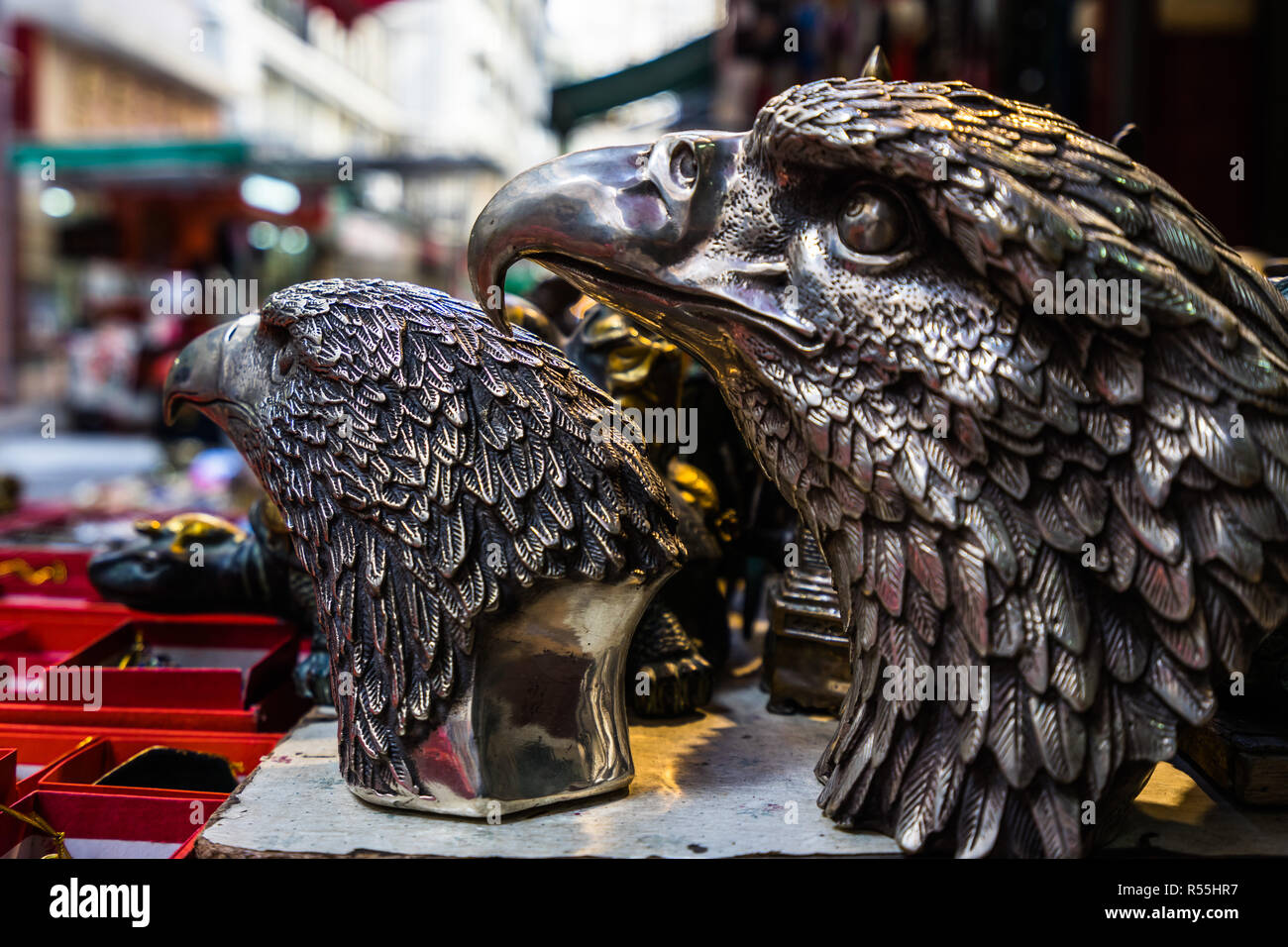 Iron eagle statue for sell at Cat Street, the famous antiques market of Hong Kong Stock Photo