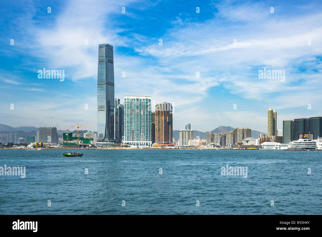 Kowloon skyline and International Commerce Center (ICC), the tallest skyscraper in Hong Kong Stock Photo