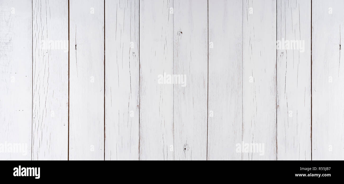 Panoramic white wooden plank Stock Photo