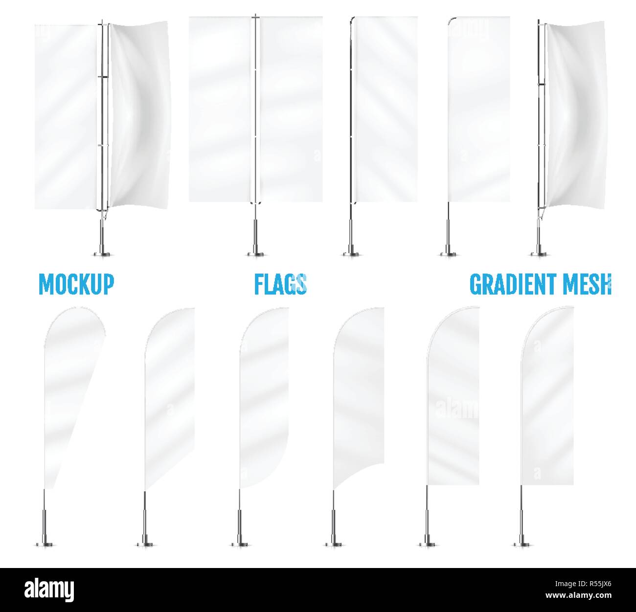 White Textile Banner Flags Banner Flag Mockups Set Set Of Vector