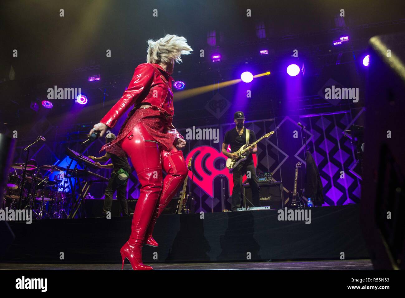 Bebe Rexha performing at the 2018 iHeartRadio Jingle Ball at American