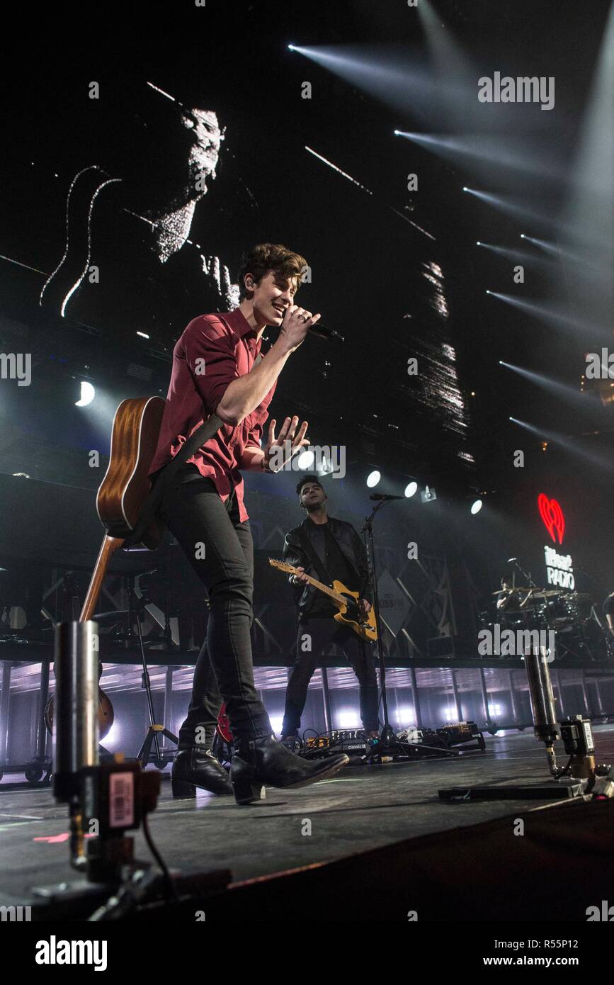 Shawn Mendes performing at the 2018 IHeartRadio Jingle Ball at American