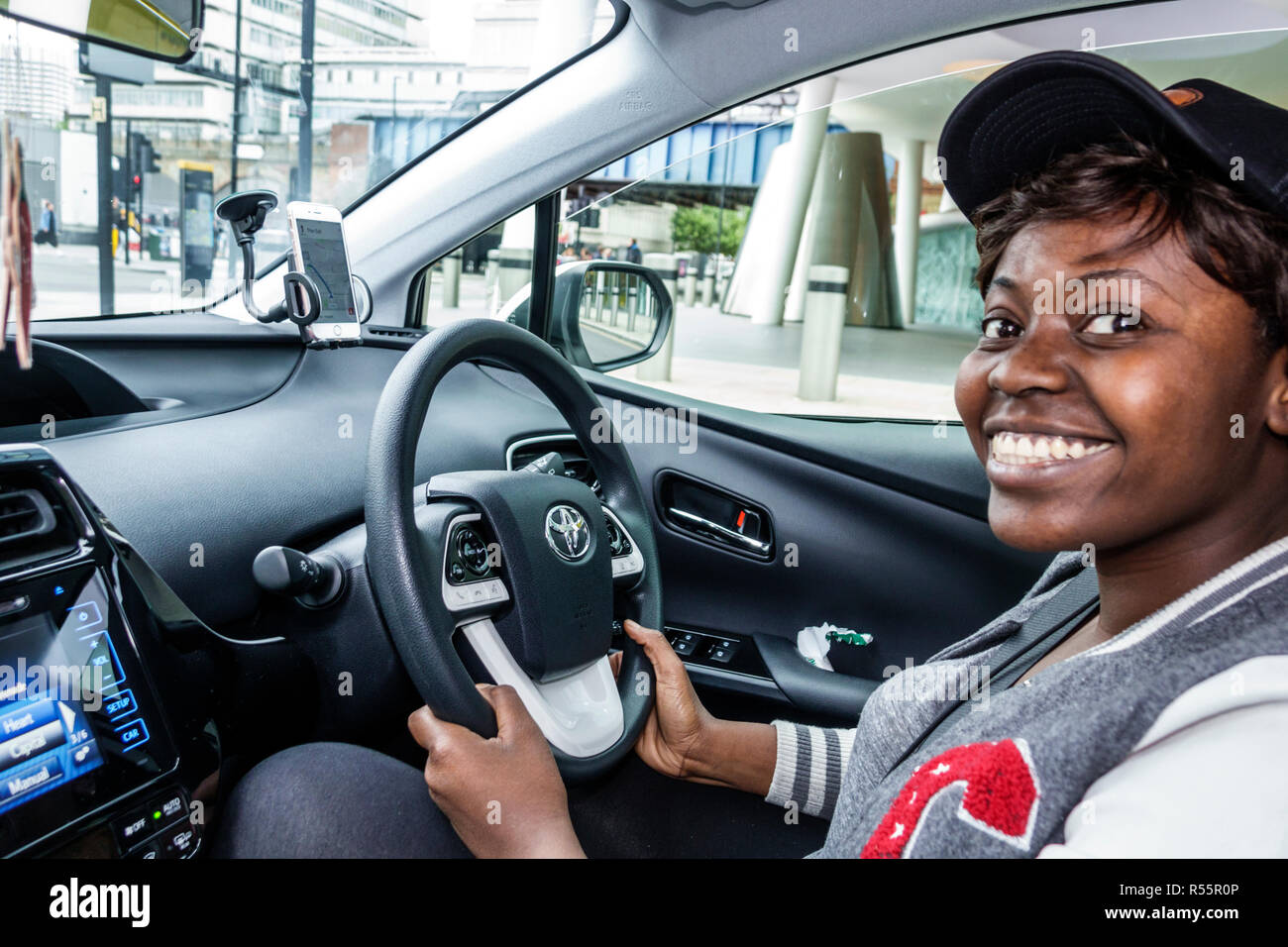 United Kingdom Great Britain England London Southwark Uber Driver Driving Car Interior Inside Steering Wheel Black Blacks African Africans Ethn Stock Photo Alamy