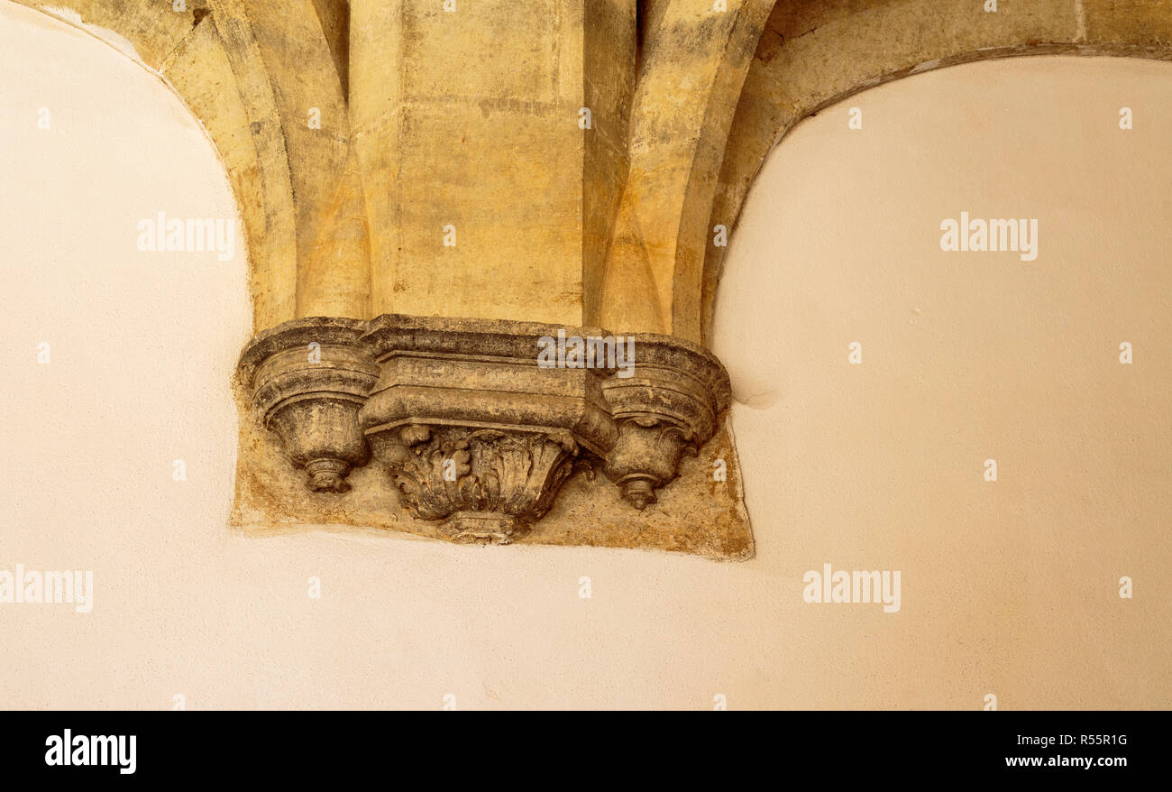 Detail architectural of the ribbed vault of the Micha Cloister in the Convent of Christ, Tomar, Portugal Stock Photo