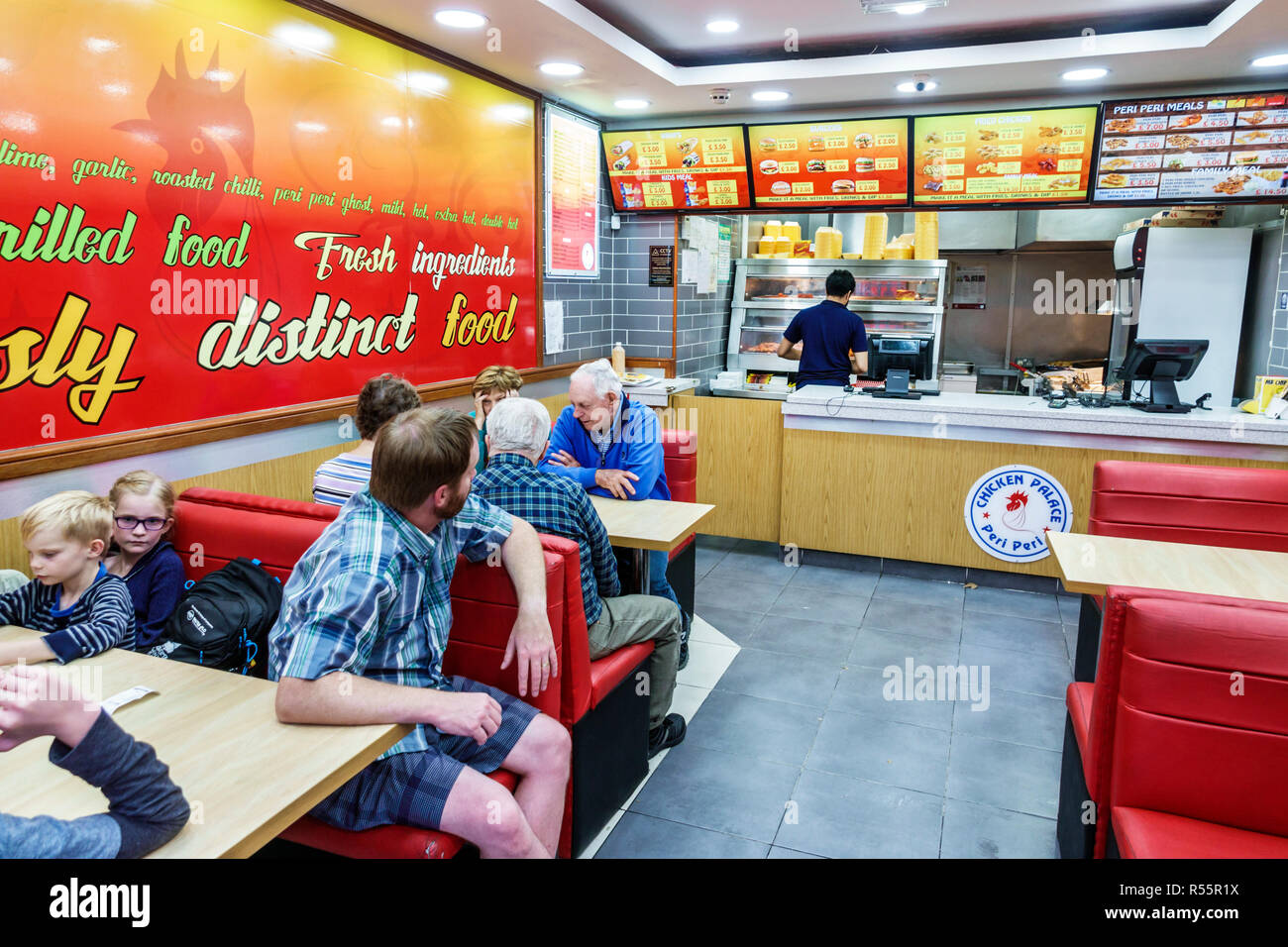 London England,UK,Lambeth South Bank,Chicken Palace,restaurant restaurants food dining cafe cafes,fast food takeaway,peri peri,man men male,boy boys,k Stock Photo