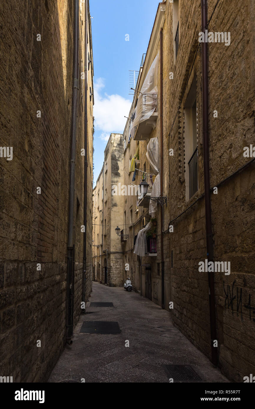 A narrow street in Bari historic centre, called in Italian "Bari Vecchia", Apulia, Italy Stock Photo